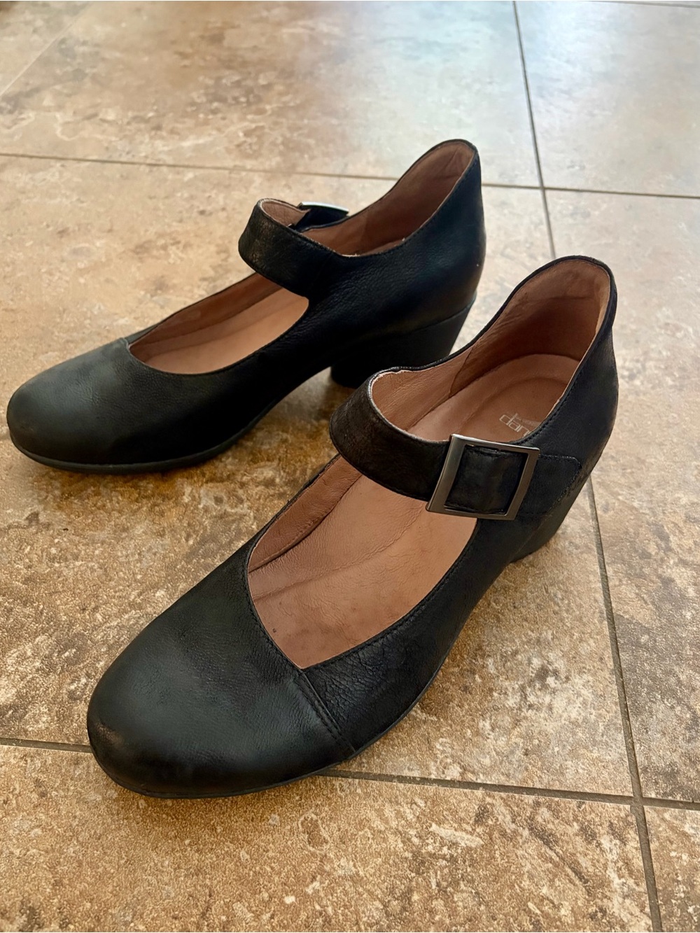 Dansko Black Leather Mary Jane Block Heel with Buckle